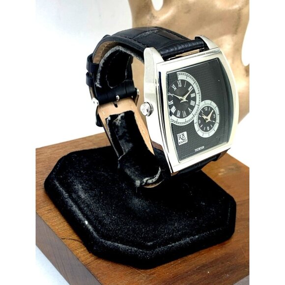 Roberto Bianci Men's Watch RB0741 Benzo Quartz Dual Time Leather Rectangle 43mm - Picture 2 of 13